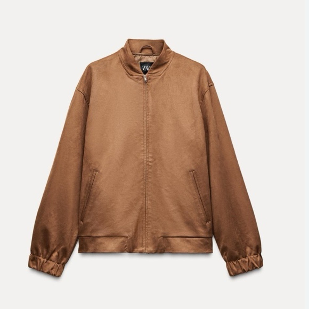 Zara NWT faux suede tan brown bomber jacket - Picture 5 of 6